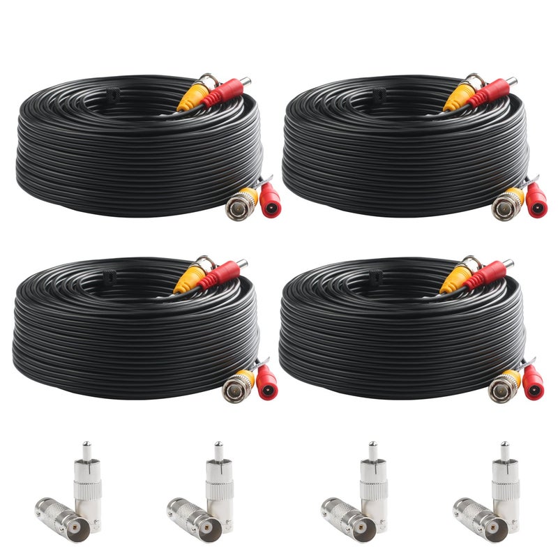 Postta BNC Video Power Cable (4 Pack 100 Feet) Video Security Camera Cable Wire with Eight Connectors for CCTV DVR Surveillance System - Image 1